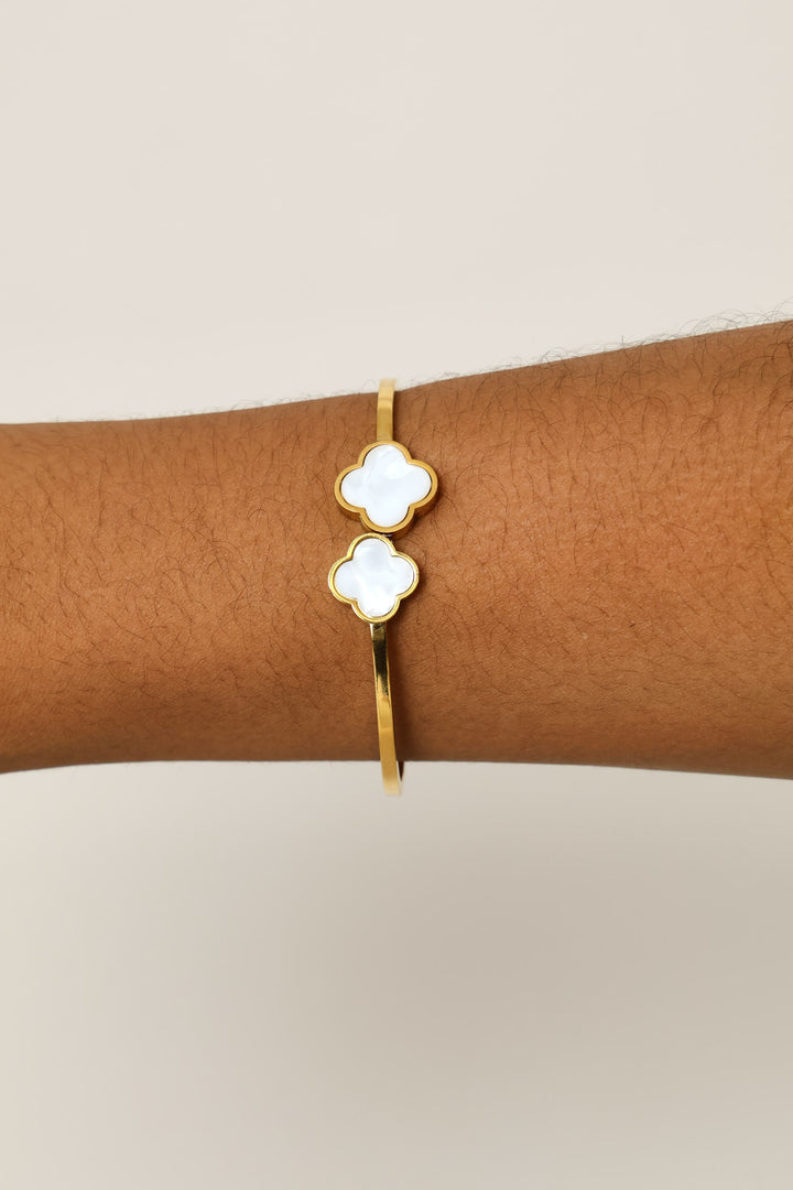 Mother Of Pearl Floral Detail Cuff - Gold