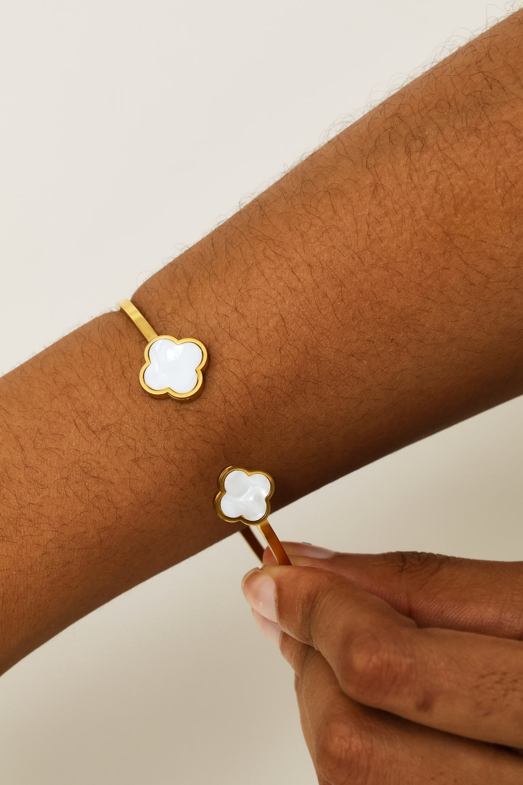 Mother Of Pearl Floral Detail Cuff - Gold