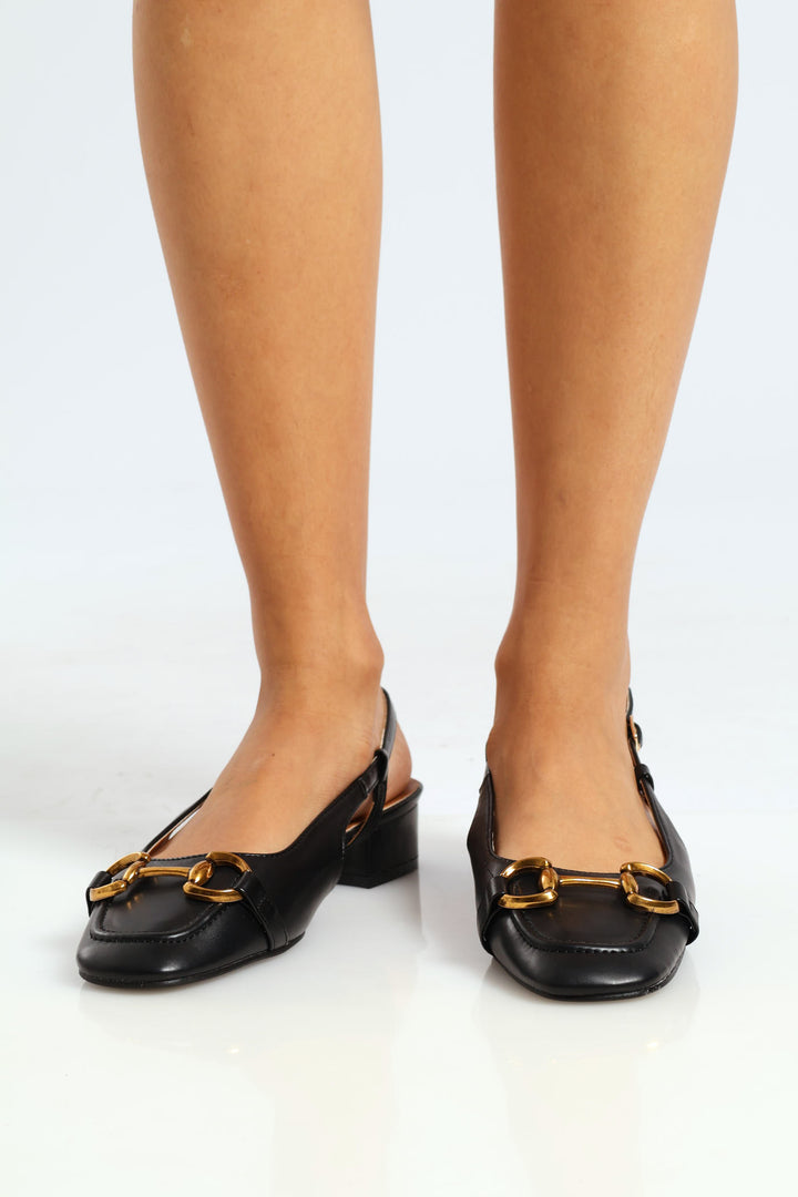 Metal Trim Slingback Mule Heel - Black