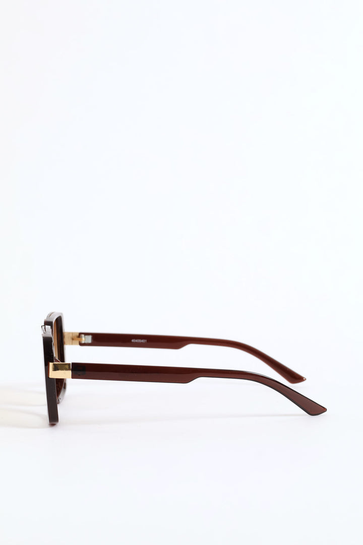 Floating Square Metal Trim Sunglasses - Brown