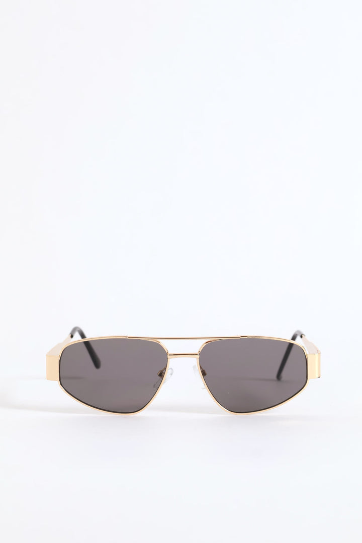 Narrow Angular Smoke Lense Sunglasses - Gold
