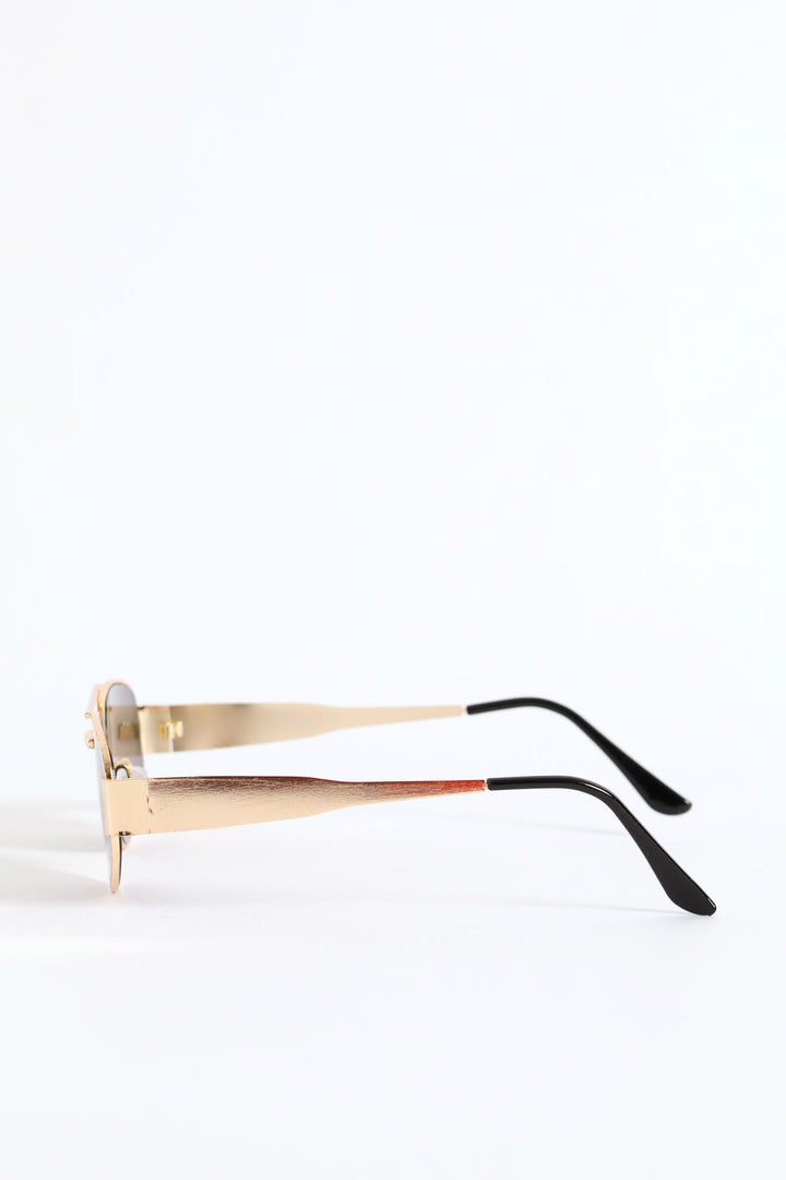 Narrow Angular Smoke Lense Sunglasses - Gold