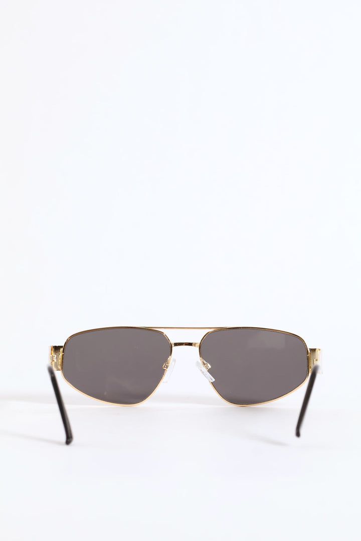 Narrow Angular Smoke Lense Sunglasses - Gold