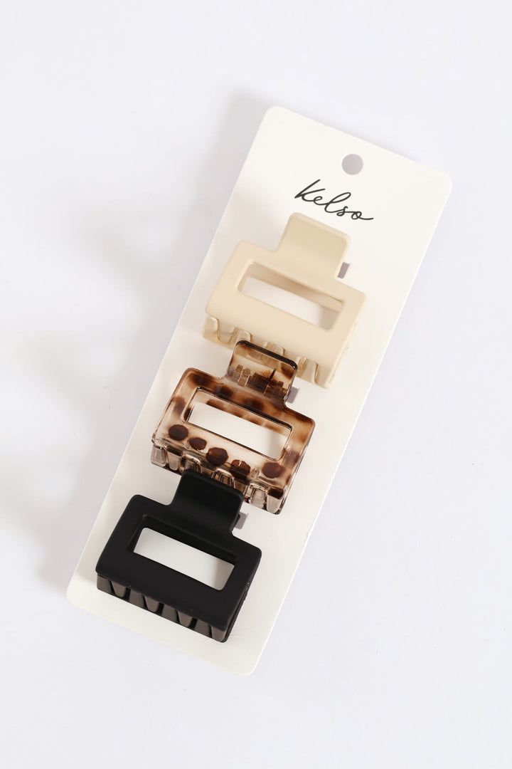 3 Pack Square Hair Grip - Tortoise