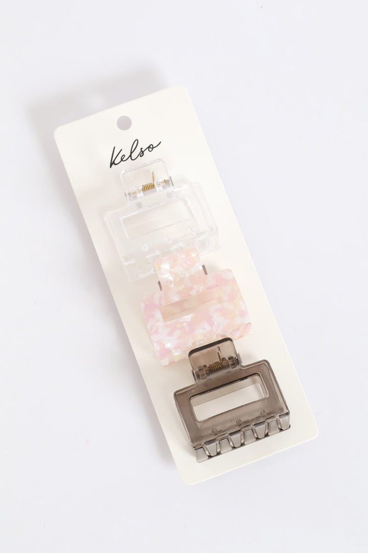 3 Pack Square Hair Grip - Light Pink