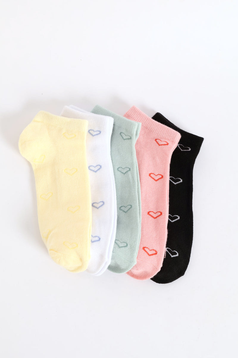 5 Pack Hearts Low Cut Fashion Socks - Multi