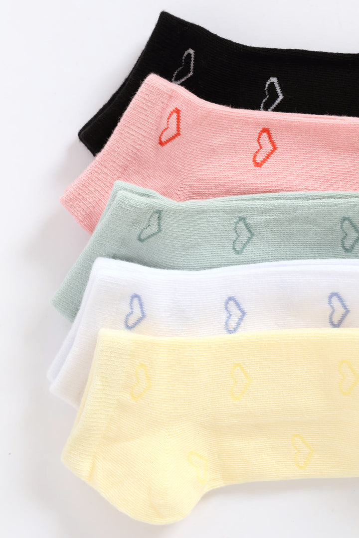 5 Pack Hearts Low Cut Fashion Socks - Multi