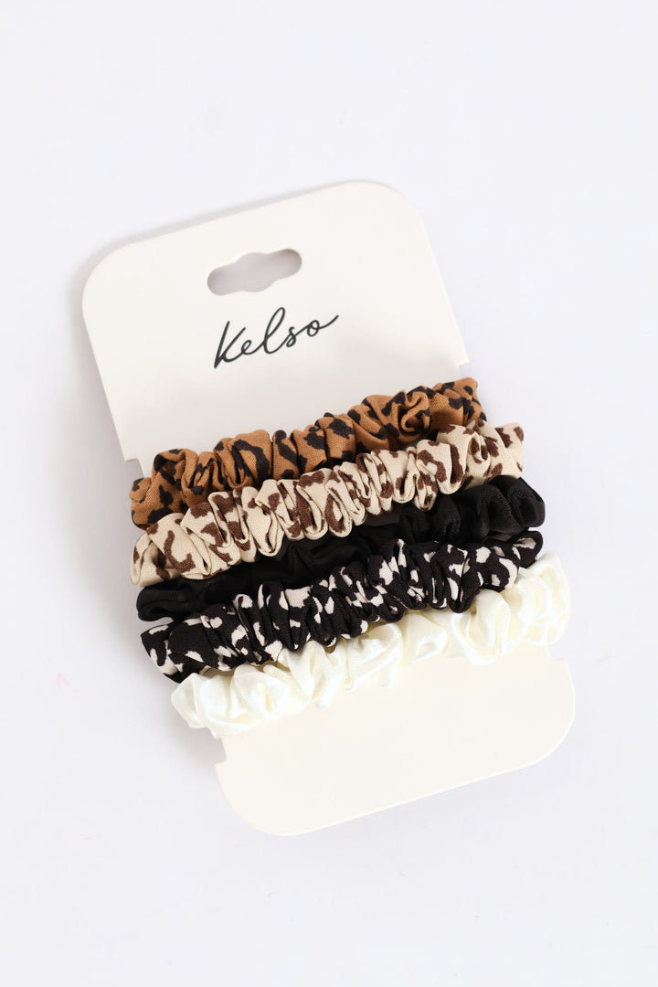 5 Pack Hair Scrunchies - Animal Print