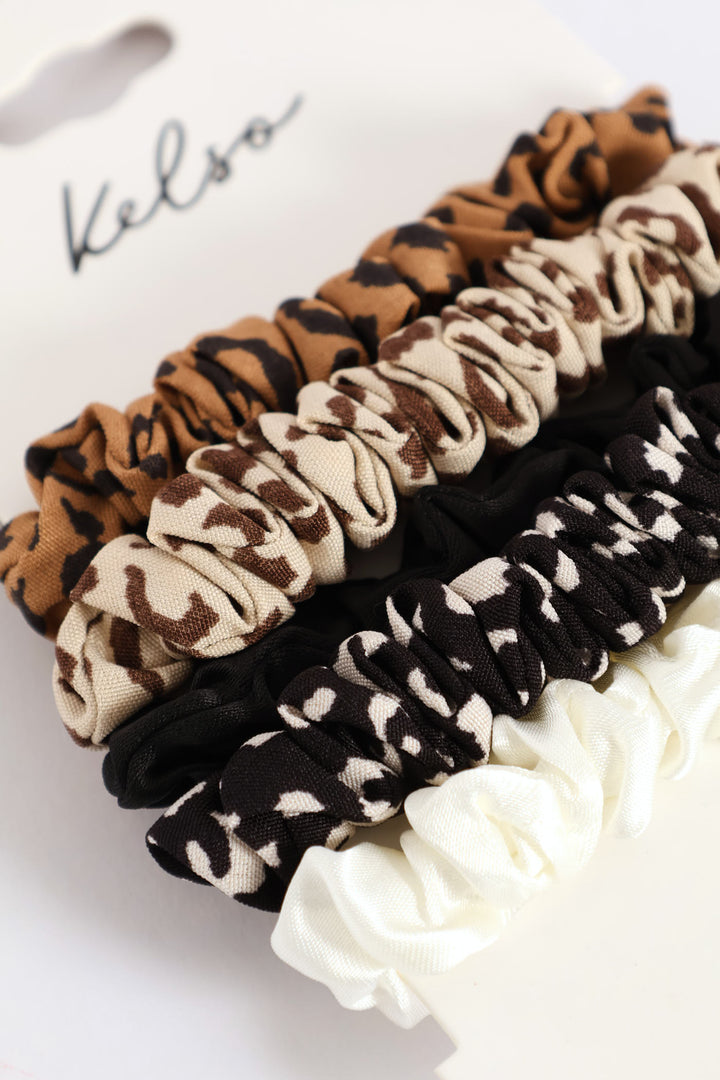 5 Pack Hair Scrunchies - Animal Print
