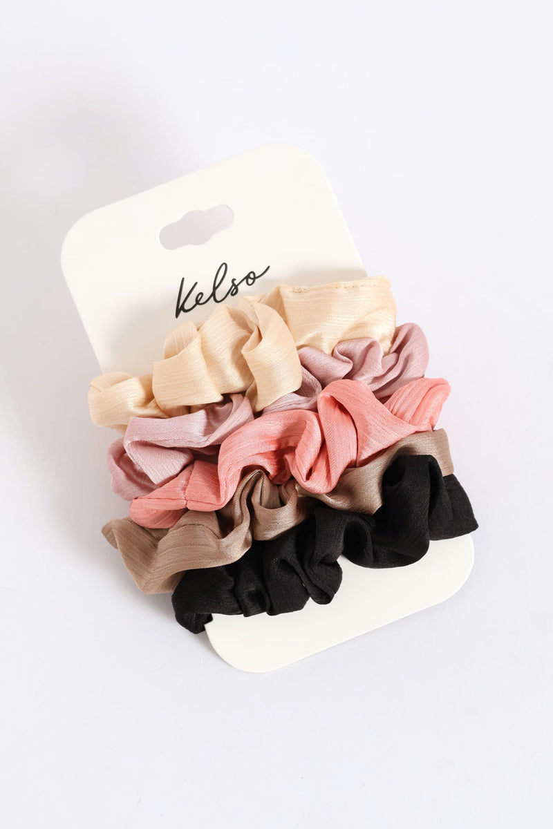 5 Pack Text Hair Scrunchies - Multi