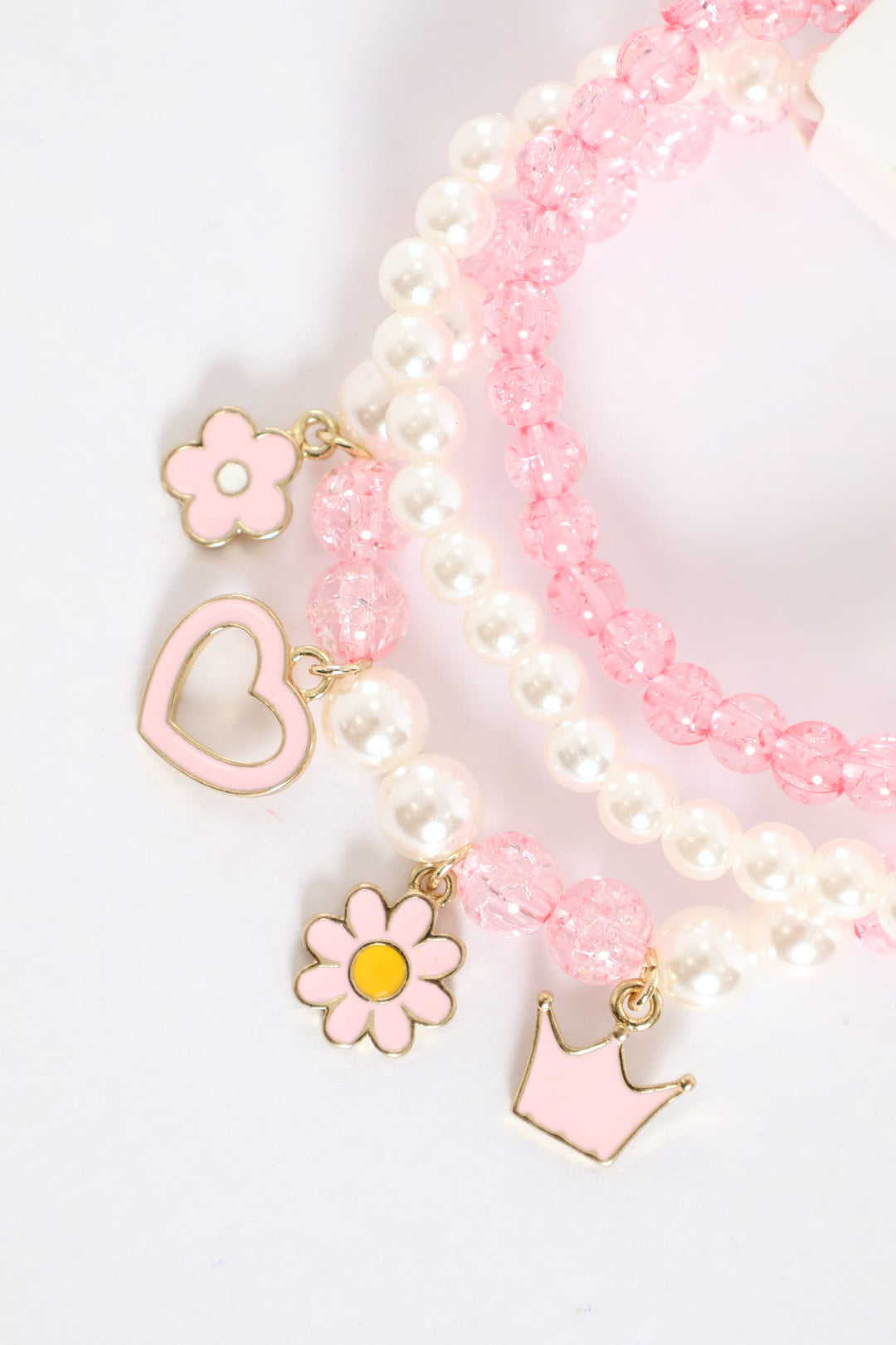 Girls Hearts & Flower Charms Anklet - Pink