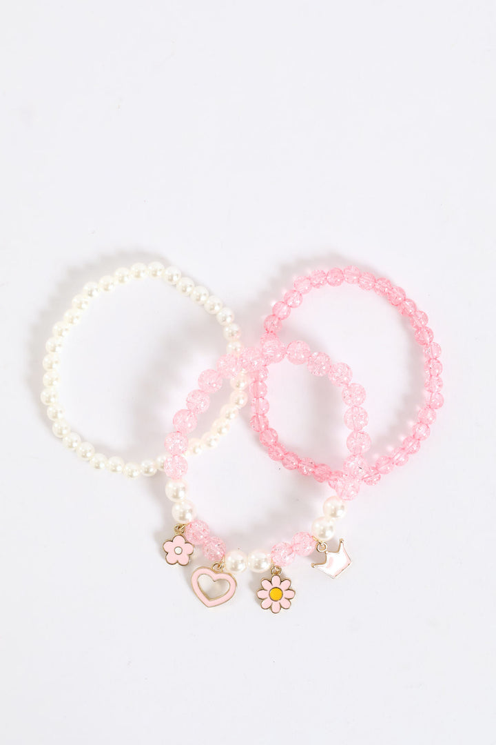 Girls Hearts & Flower Charms Anklet - Pink