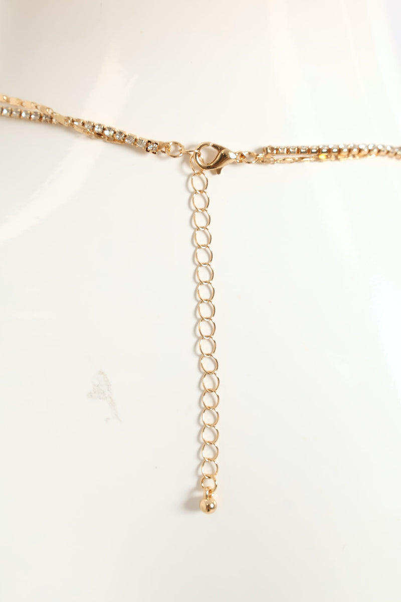 2 Layer Diamante Cross Pendant Necklace - Gold