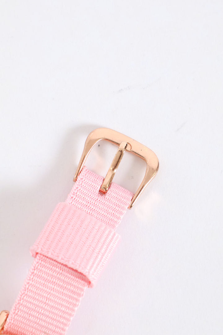 Girls Woven Strap Star Charm Watch - Pink