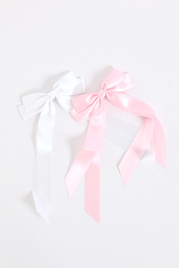 Girls Satin Bow Clips - Pink