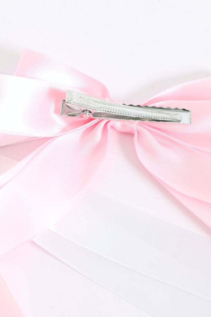 Girls Satin Bow Clips - Pink
