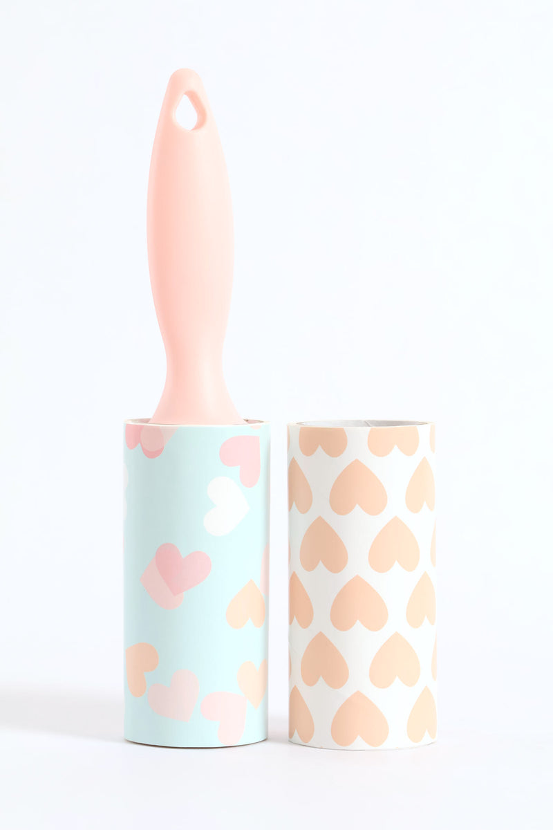 Heart Print Lint Roller With Refill - Light Pink