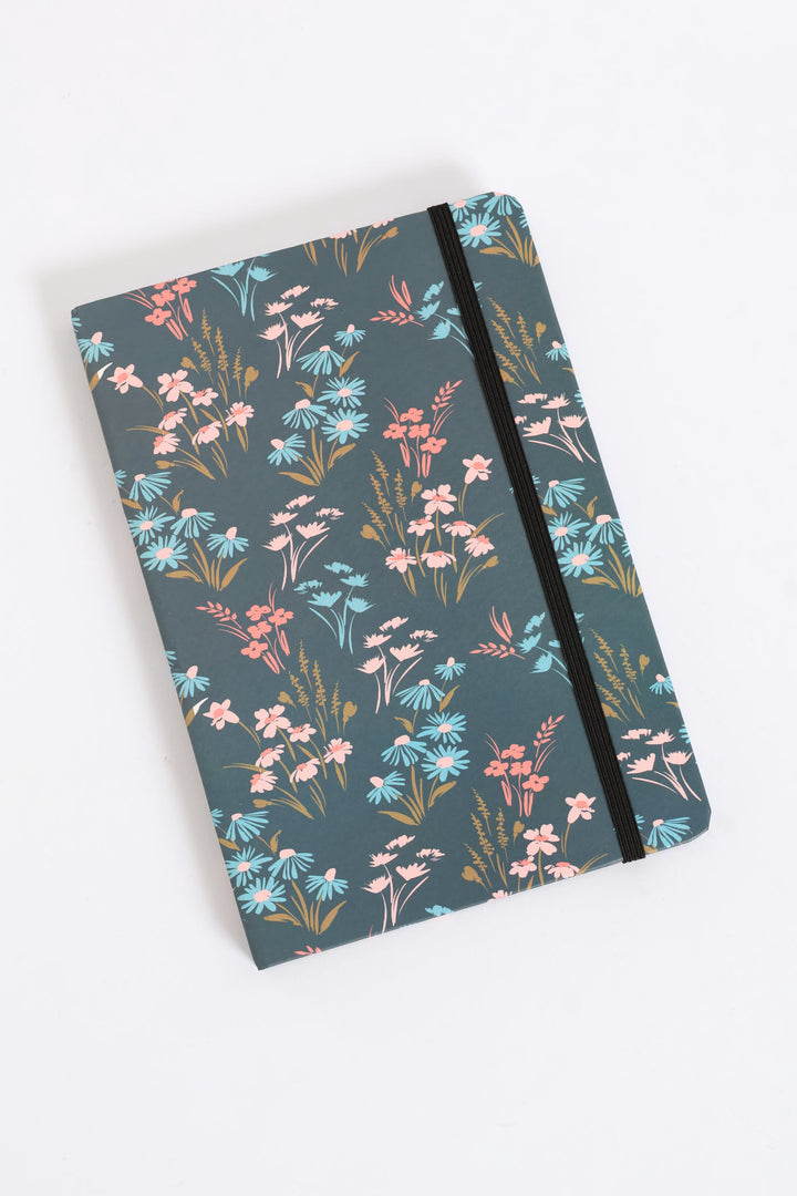 Floral Print 80 Page Notebook - Navy