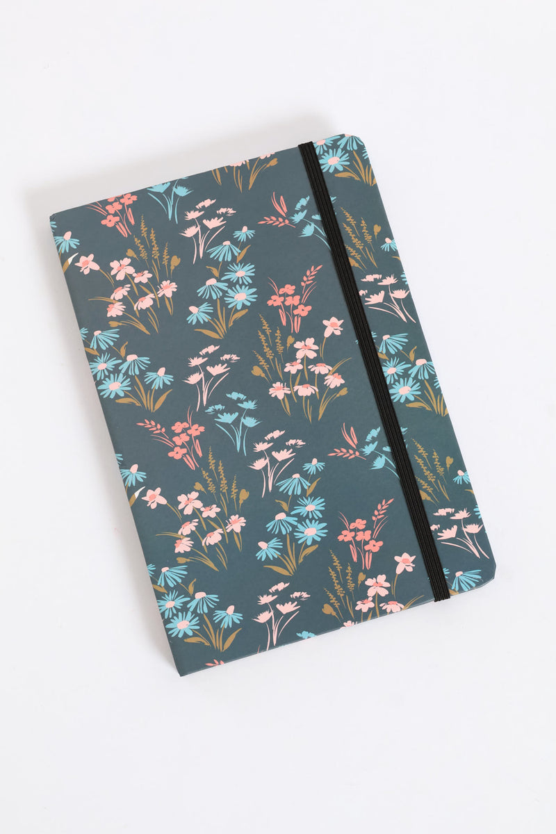 Floral Print 80 Page Notebook - Navy