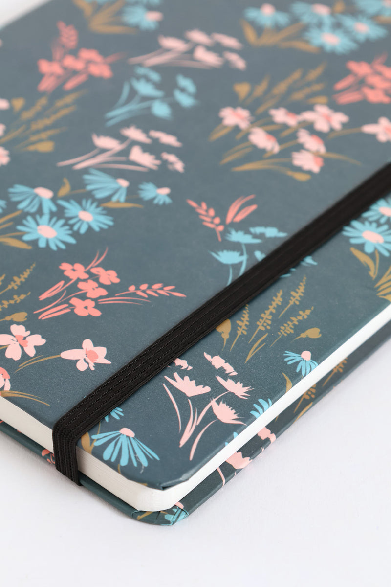 Floral Print 80 Page Notebook - Navy