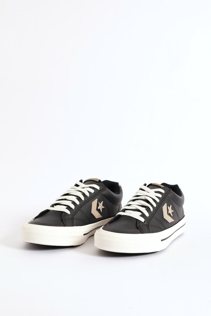 Sport Casual Faux Leather Sneaker - Black