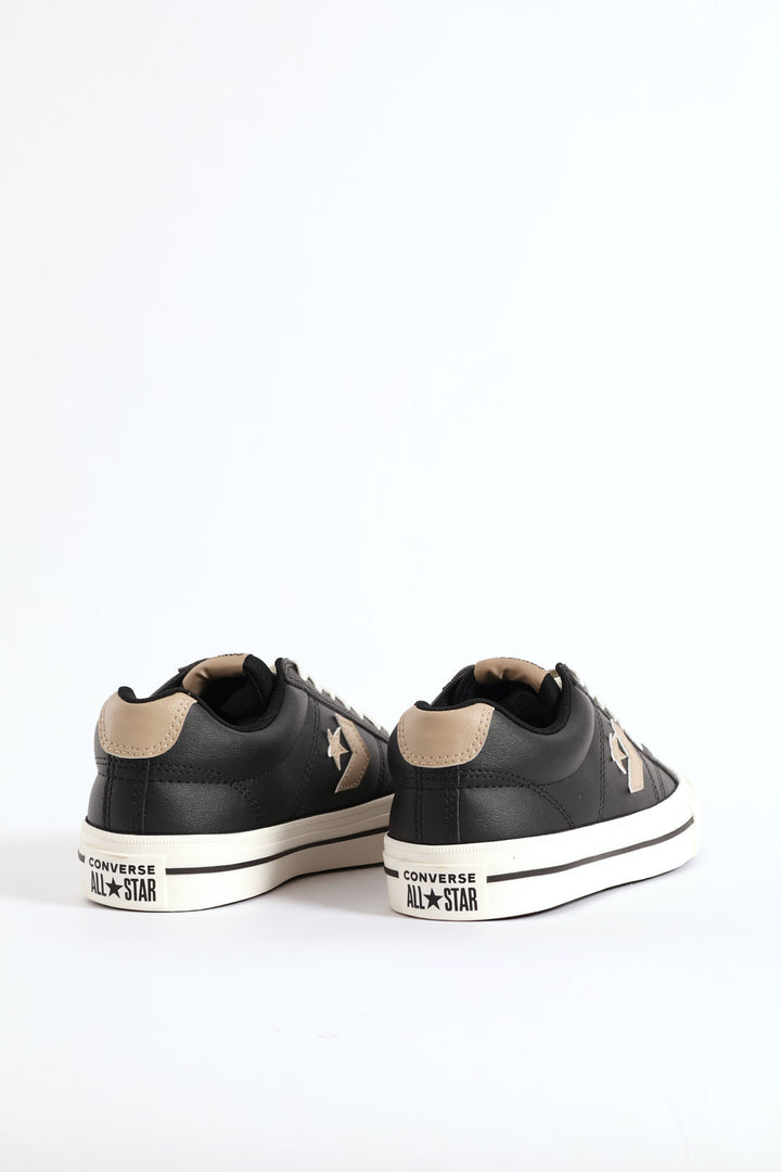 Sport Casual Faux Leather Sneaker - Black