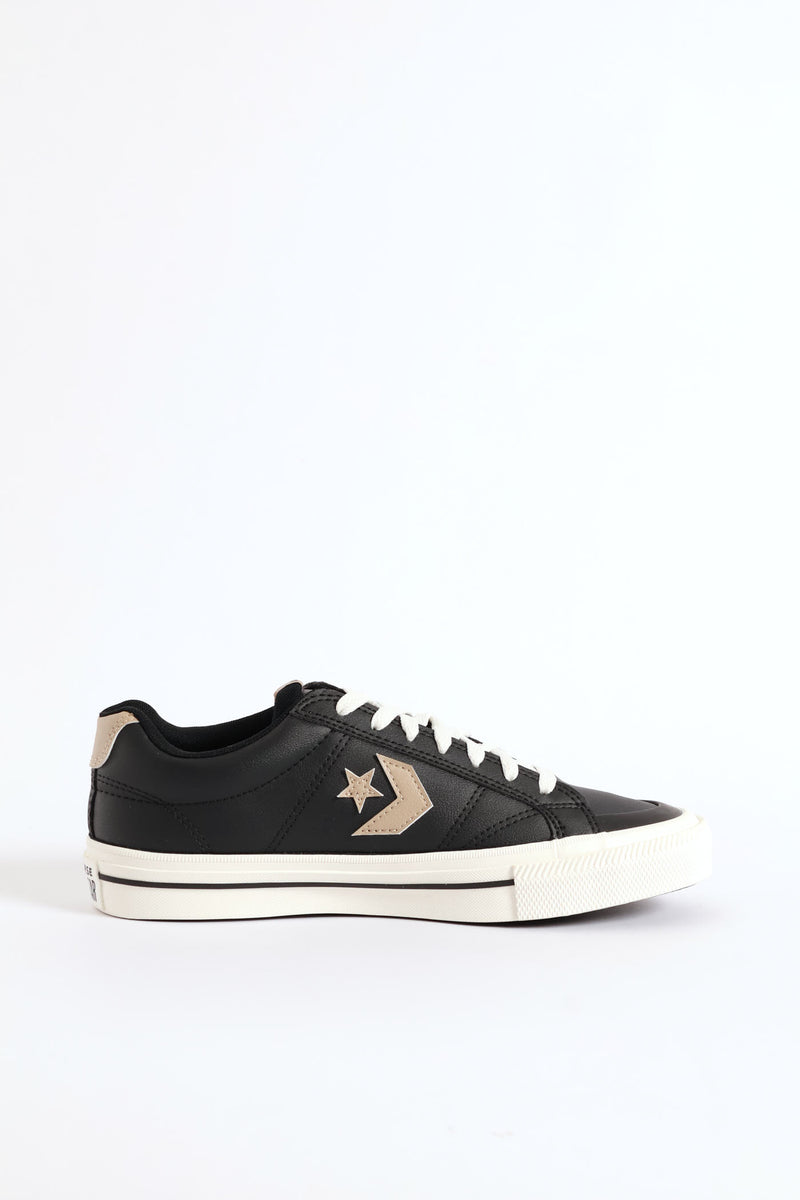 Sport Casual Faux Leather Sneaker - Black