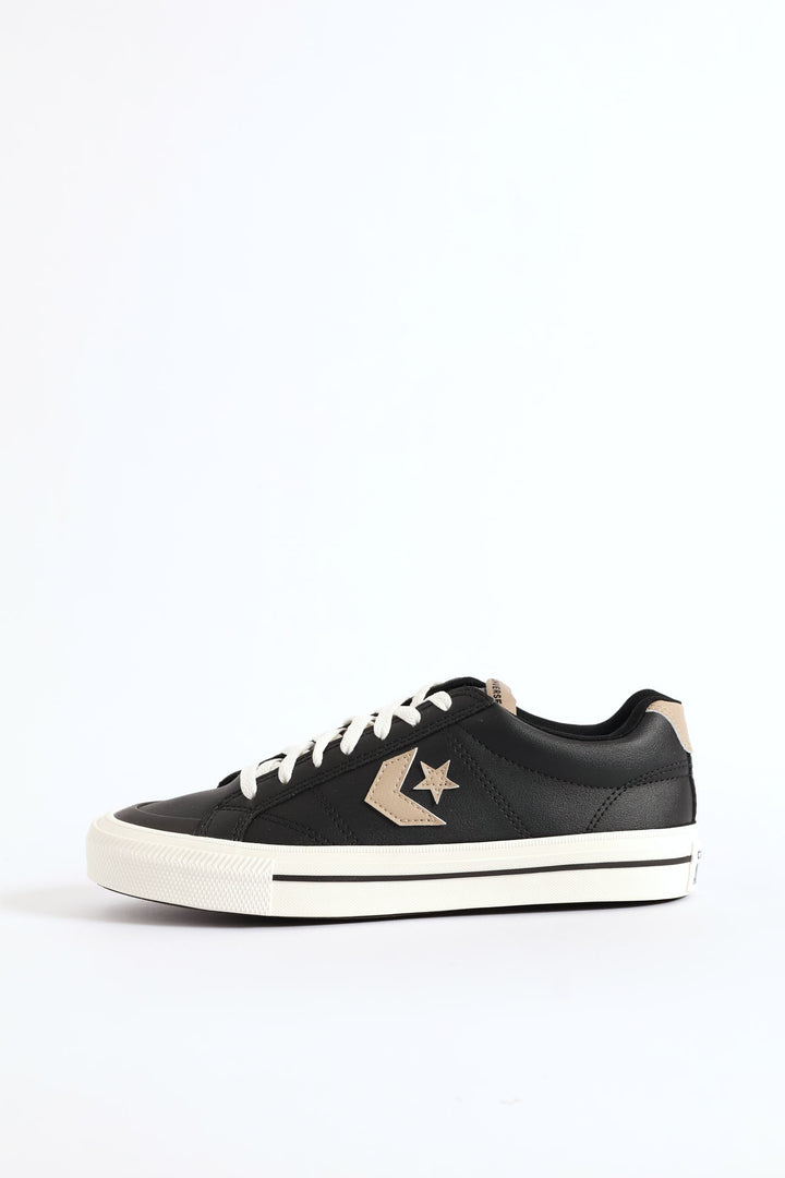 Sport Casual Faux Leather Sneaker - Black