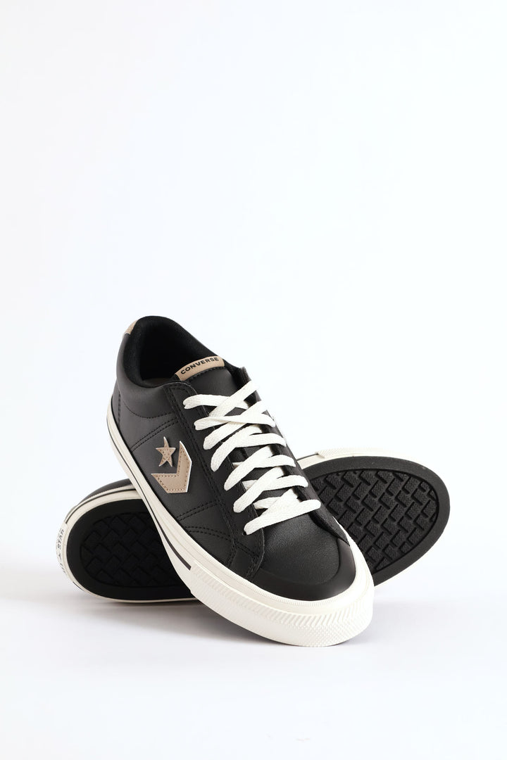 Sport Casual Faux Leather Sneaker - Black