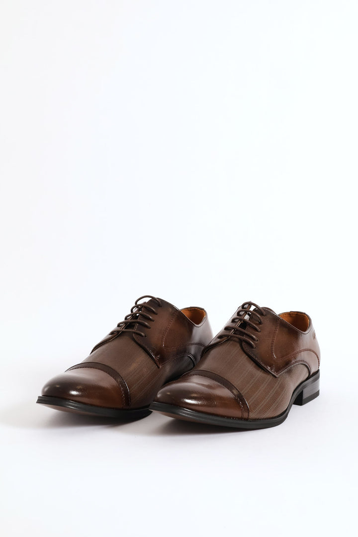 Laser Detail Toe Cap Derby Shoe - Brown