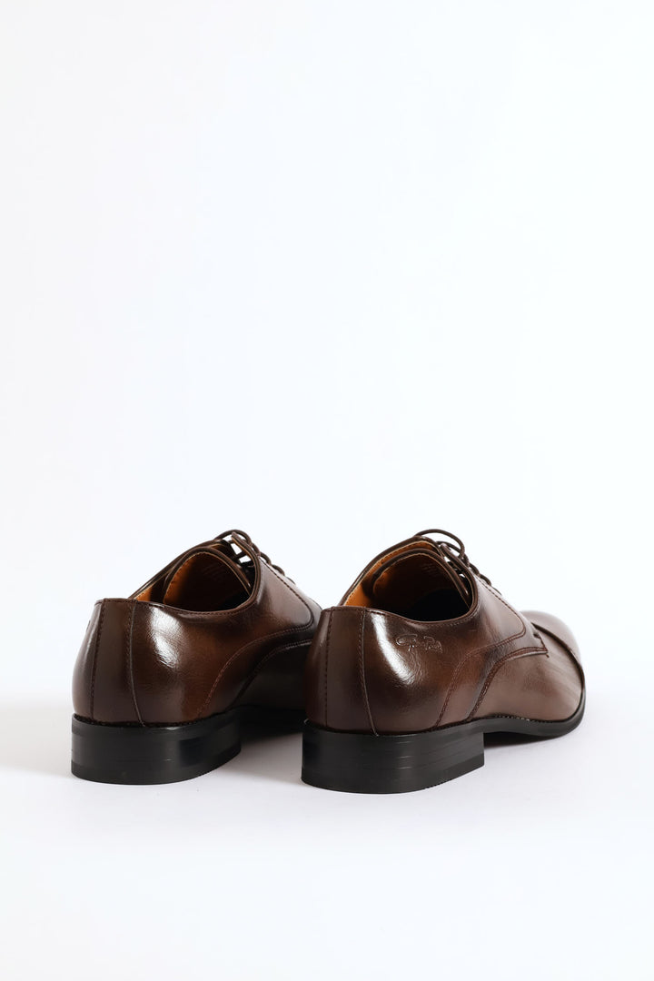 Laser Detail Toe Cap Derby Shoe - Brown