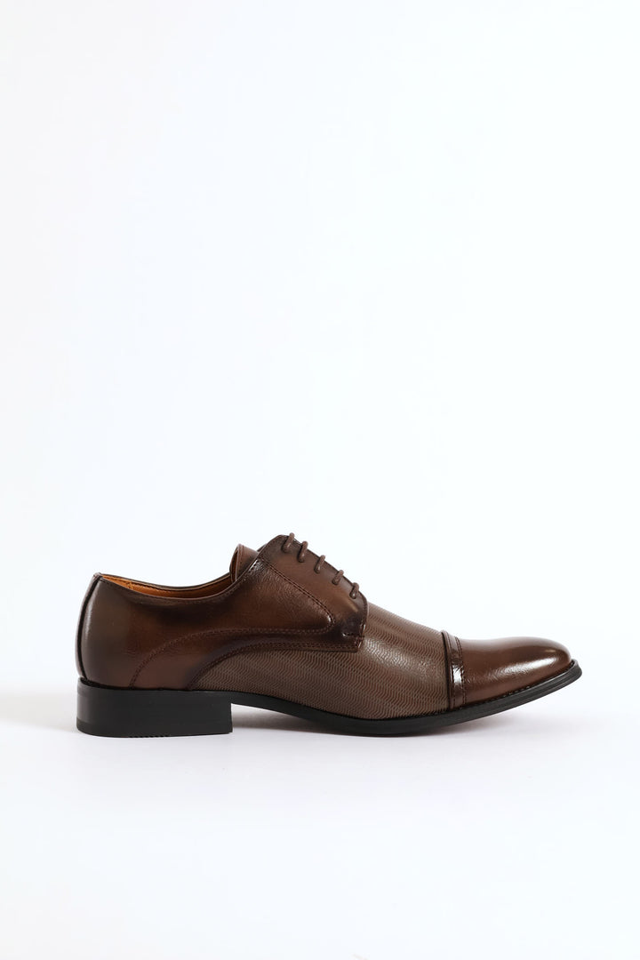Laser Detail Toe Cap Derby Shoe - Brown