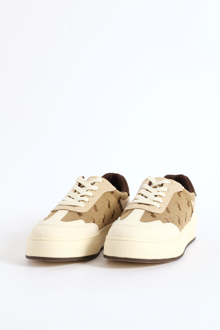 Panelled Jacquard Sneaker - Beige