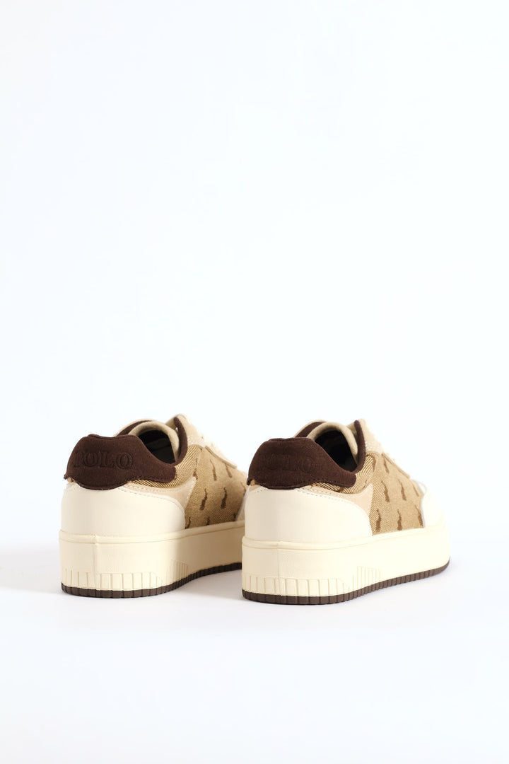 Panelled Jacquard Sneaker - Beige