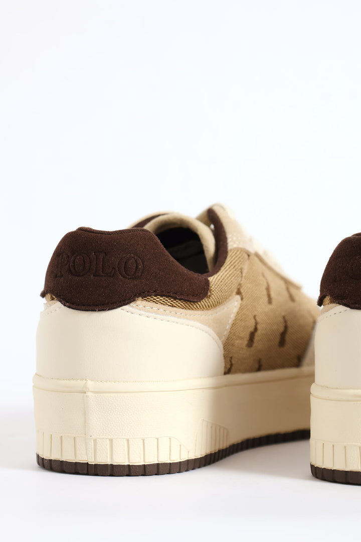 Panelled Jacquard Sneaker - Beige