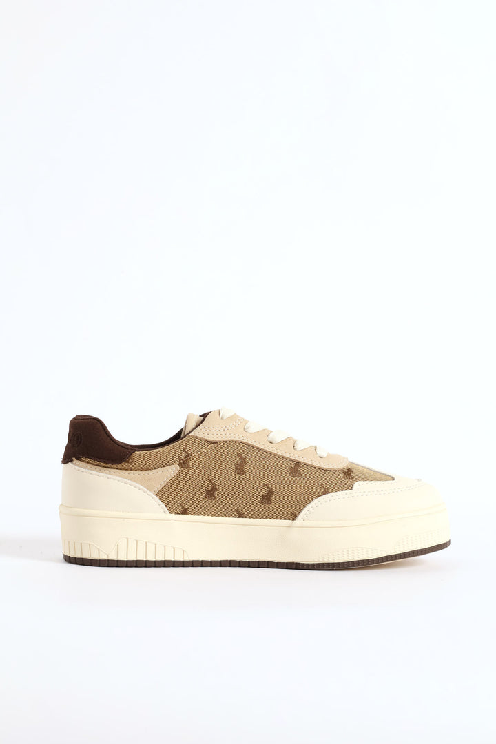 Panelled Jacquard Sneaker - Beige