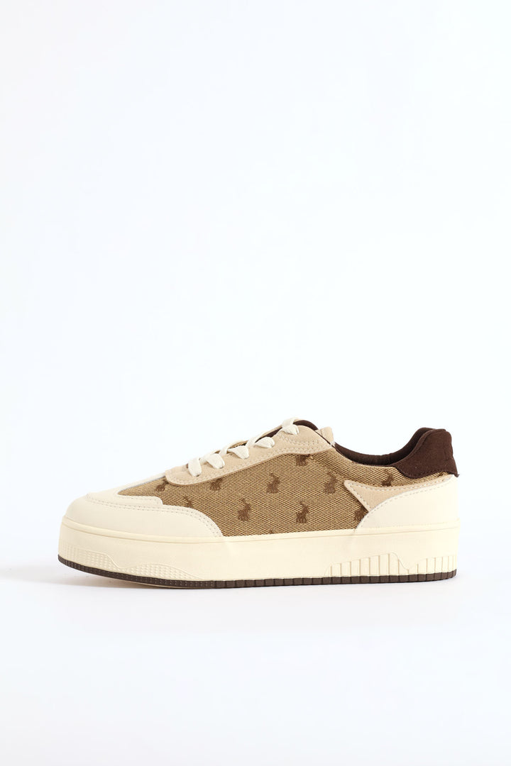 Panelled Jacquard Sneaker - Beige