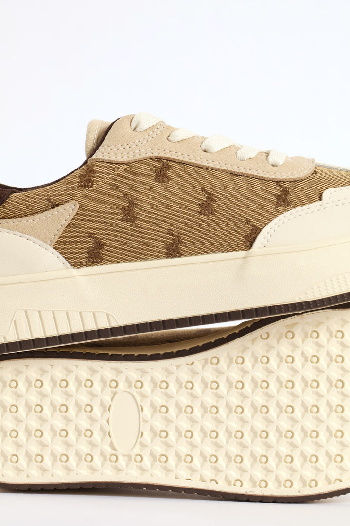 Panelled Jacquard Sneaker - Beige