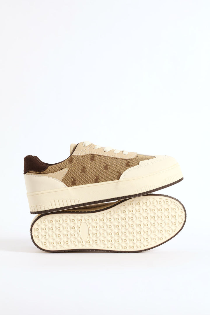 Panelled Jacquard Sneaker - Beige