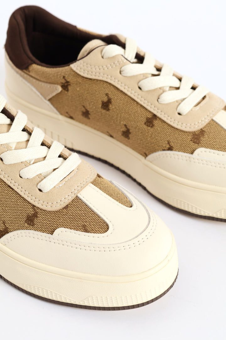 Panelled Jacquard Sneaker - Beige