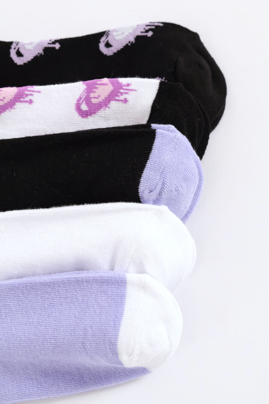 Girls 5 Pack Hearts Anklet Socks - Pink/Lilac/Black