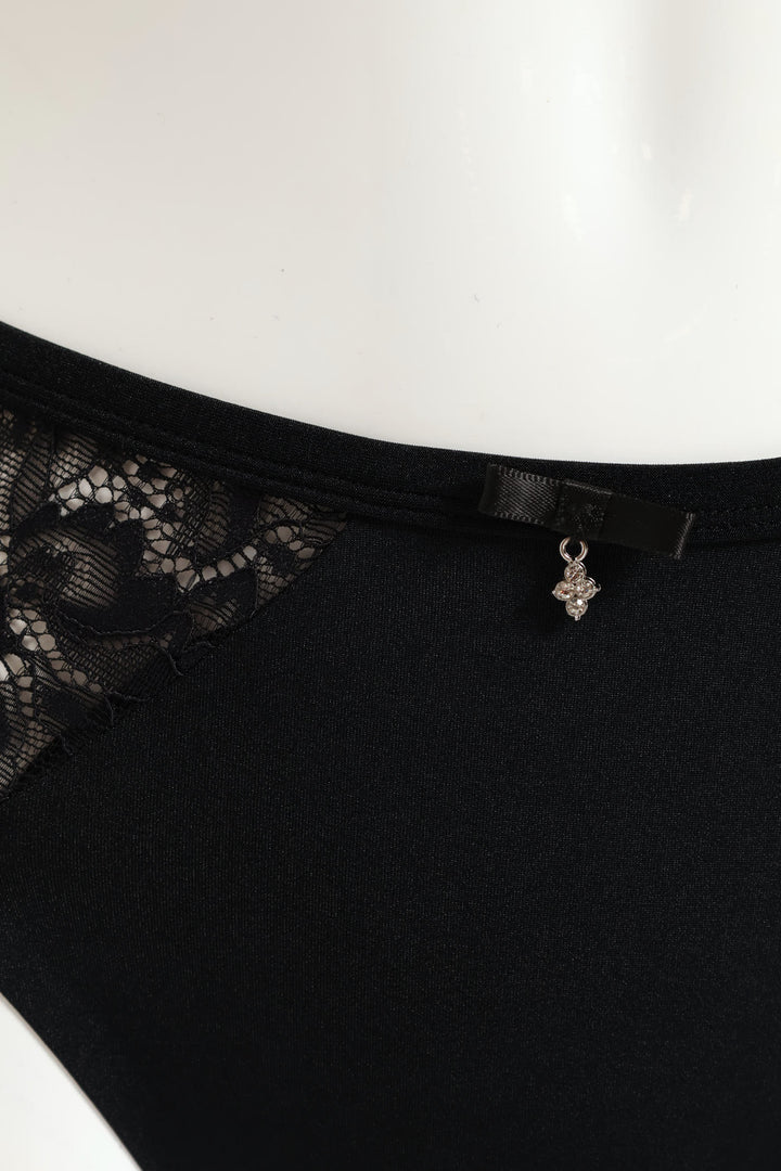 Bonded Microfibre & Lace Brazilian Panty - Black