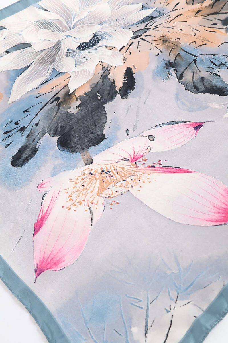 Watercolour Satin Feel Scarf - Light Blue