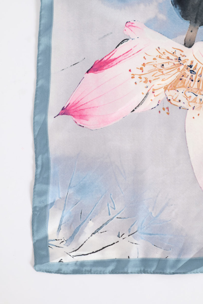 Watercolour Satin Feel Scarf - Light Blue
