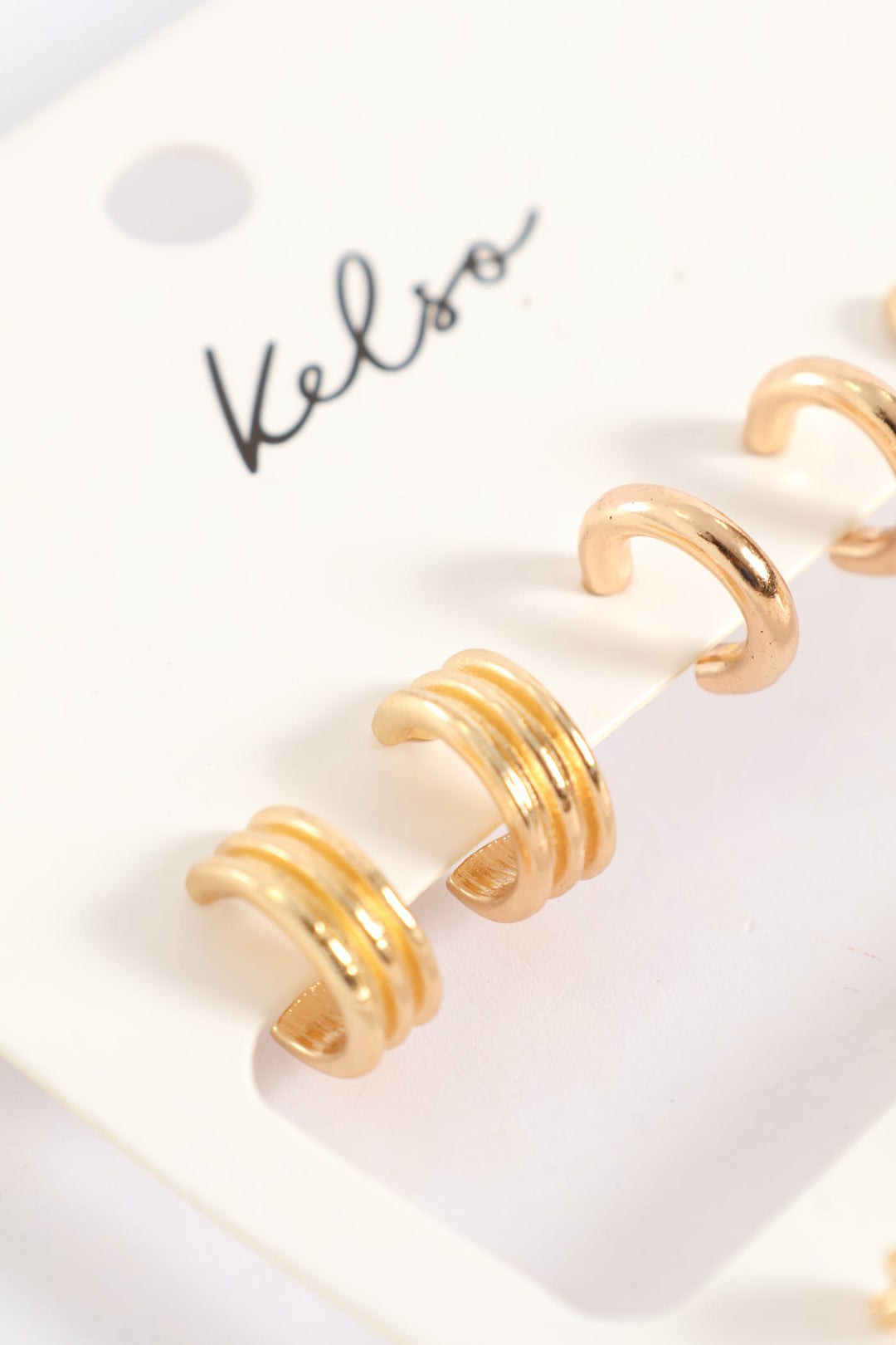 6 Pack Small Chunky Hoop Earrings - Gold