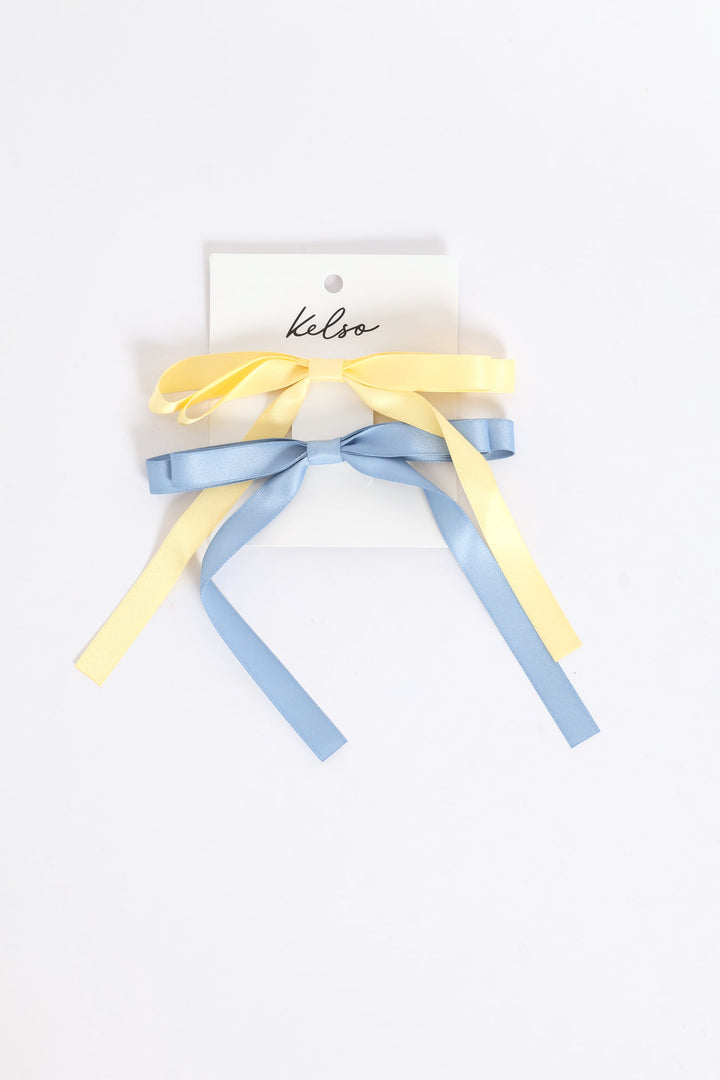 2 Pack Ribbon Bows - Blue/Yellow