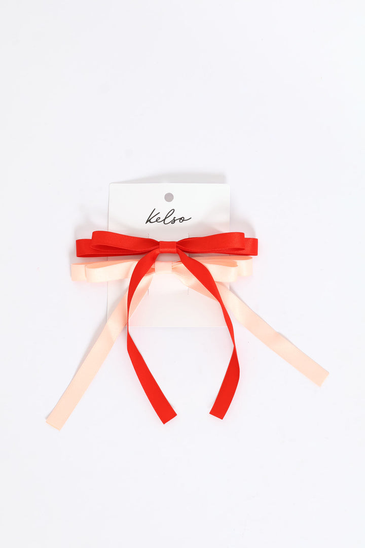 2 Pack Ribbon Bows - Light Pink/Red
