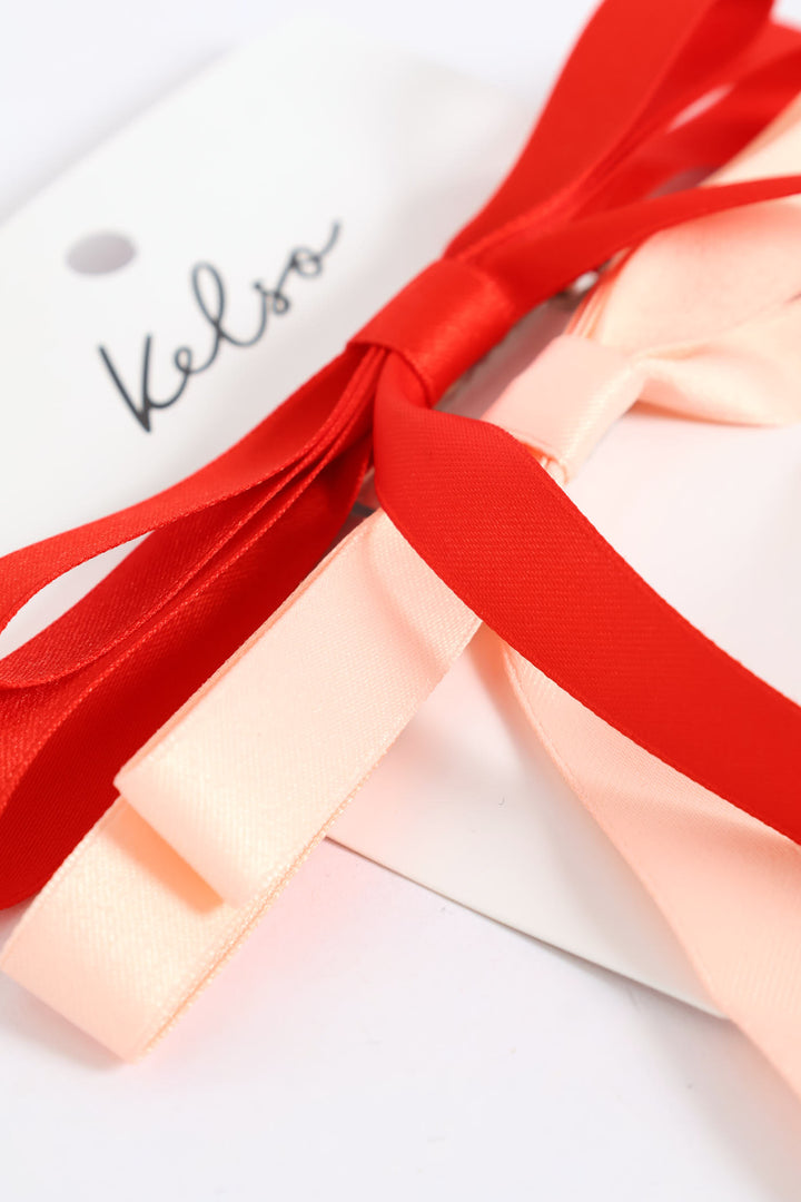 2 Pack Ribbon Bows - Light Pink/Red