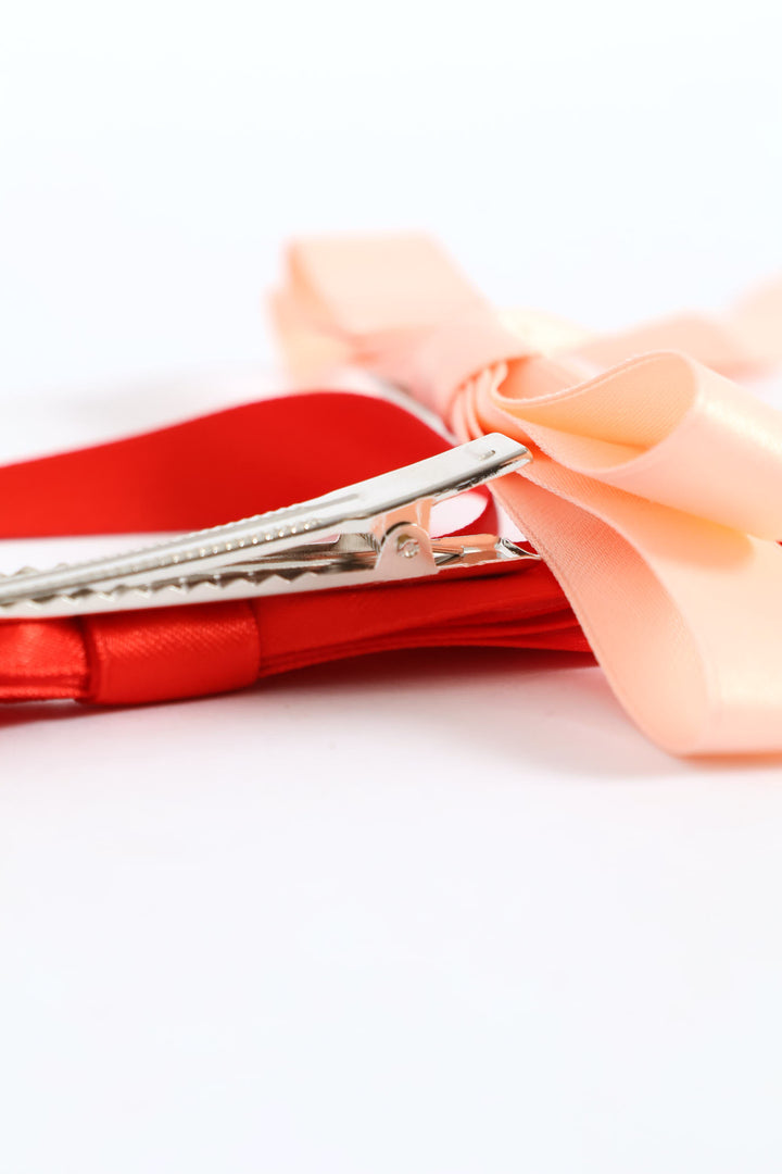 2 Pack Ribbon Bows - Light Pink/Red