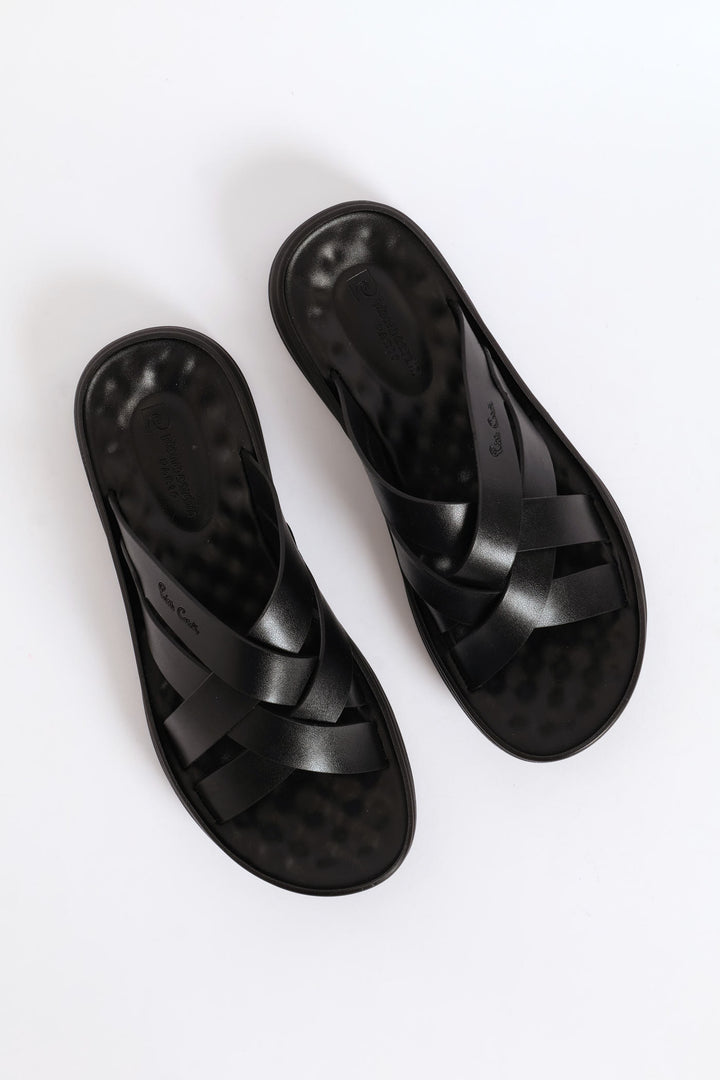 Comfort Cross Over Strap Sandal - Black